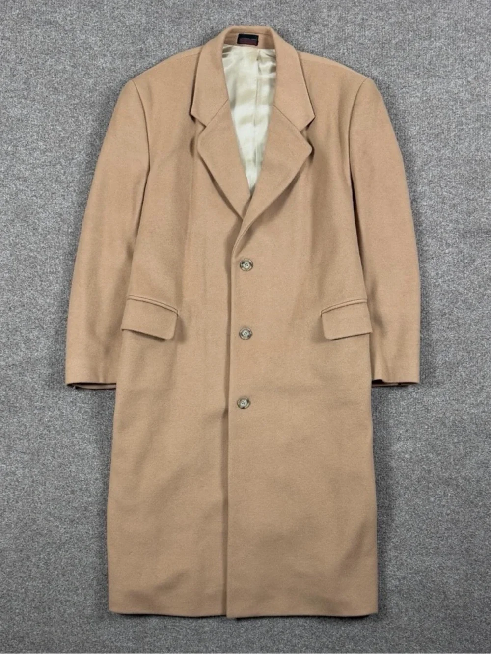 Vintage Camel Tan Long Single Breasted Wool Overcoat Men’s 42 Large Winter‎ Coat